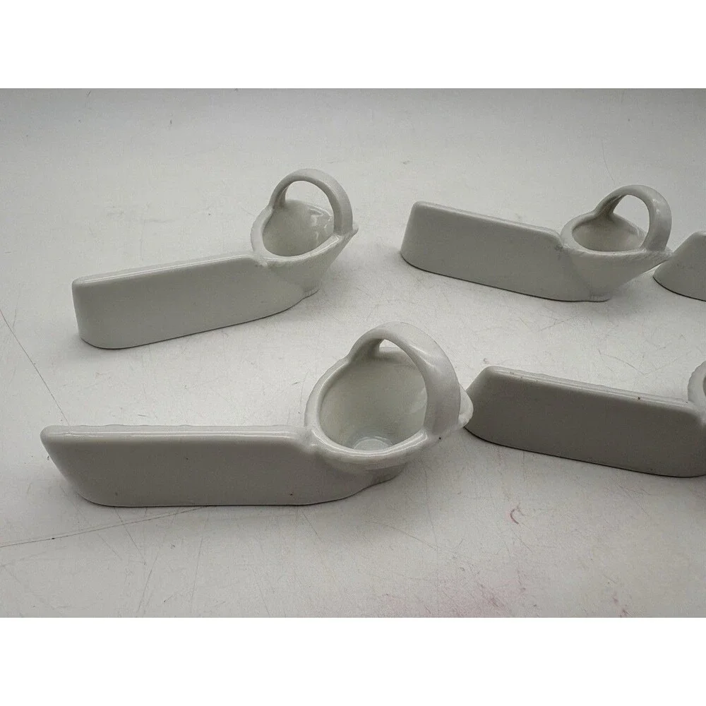 Vintage Fine Porcelain Japan Basket Place Card Holders Set 6 White Floral